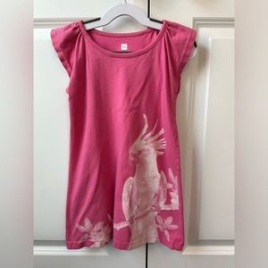 Tea Collection Pink Cockatoo Photoreal Dress Short Sleeve 100% Cotton (Size 4)